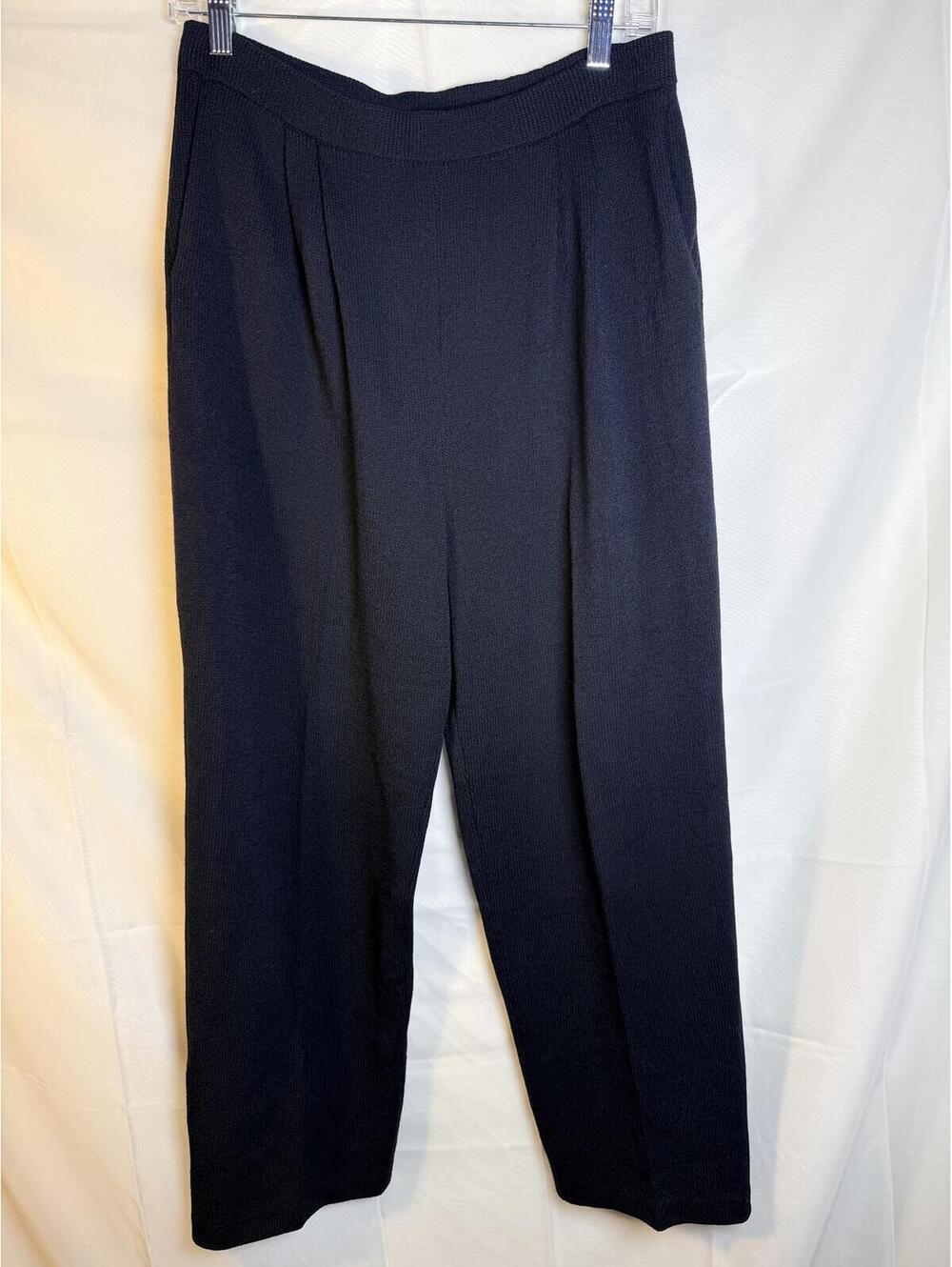 Vintage St. John Basics Black Textured Knit Pull-On Pants Size 10 Made in USA